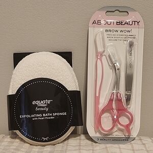 Equate Beauty Exfoliating Bath Sponge & Pink About Beauty Brow Grooming Set